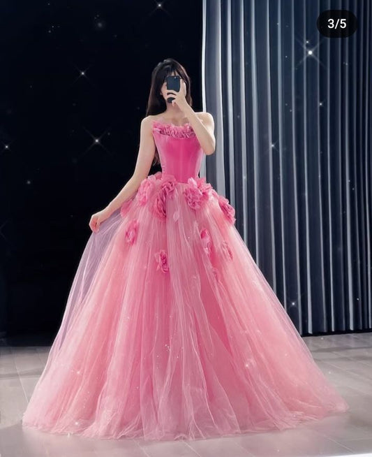 Edles Ballkleid, trägerlos, Pink, Tüll, Ballkleider, Abendkleid, 20. Geburtstag, Outfits, Ballkleid RB1951
