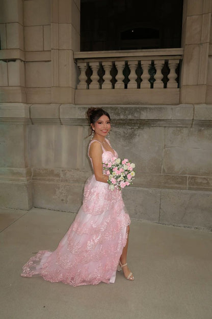 Süßes Ballkleid mit herzförmigem Ausschnitt und rosa Spitze, lange Ballkleider, beeindrucken zum 20. Geburtstag, Outfits, Ballkleid RB1670
