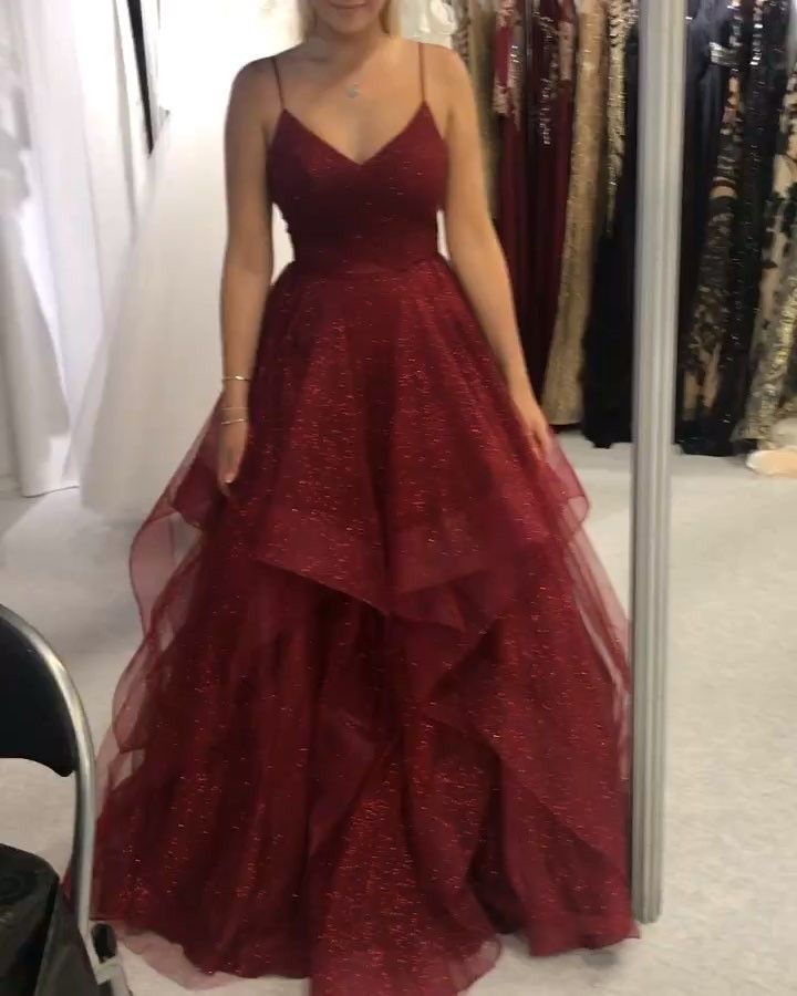 Edles Ballkleid mit Spaghettiträgern, Burgunderrot, Tüll, Ballkleider, Inspiration für Teenager, formelle Kleidung, Party-Outfits, Ballkleider RB2166