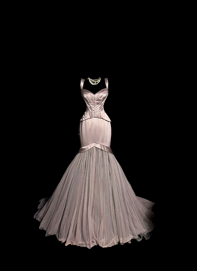 Belles robes de bal sirène en tulle rose clair avec volants longues tenues de soirée N3422