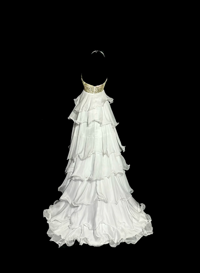 Charmantes robes de bal courtes devant longues derrière blanches bustier à volants avec perles longues tenues de soirée N3425