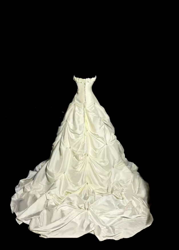 Einzigartige Brautkleider Ballkleid Trägerlos Elfenbein Mit Rüschen Perlen Besticktes Langes Brautkleid N3426