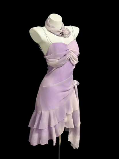 Stunning Sheath Spaghetti Strap Lilac Mini Senior Inspo Short Party Outfits Formal Homecoming Dresses RB3075