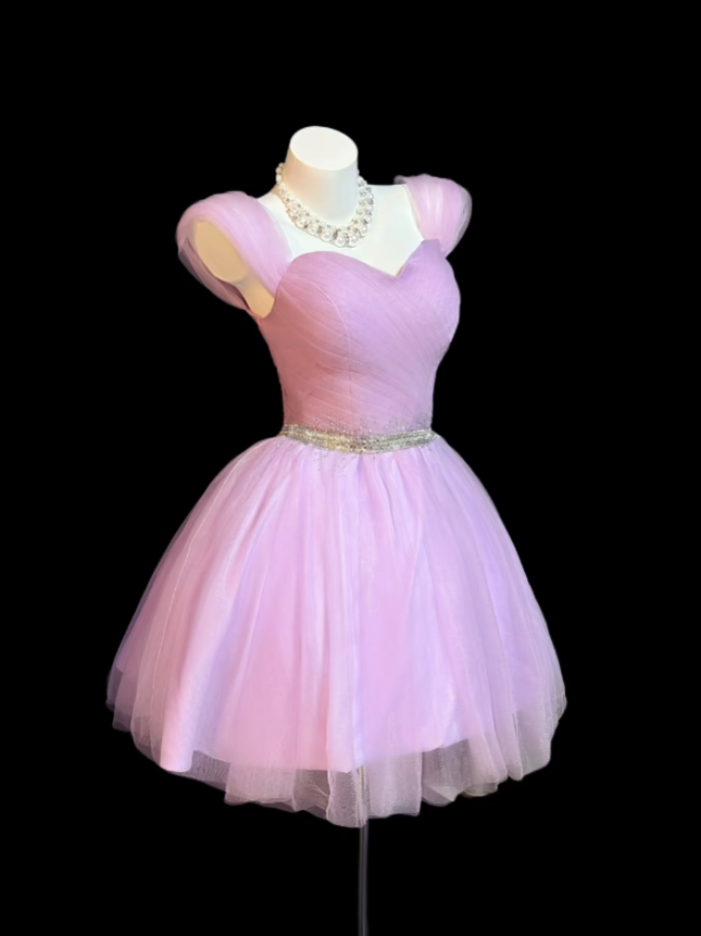 Cute Ball Gown Sweetheart Lilac With Silver Beaded Tulle Mini Senior Inspo Short Party Outfits Formal Homecoming Dresses RB3078
