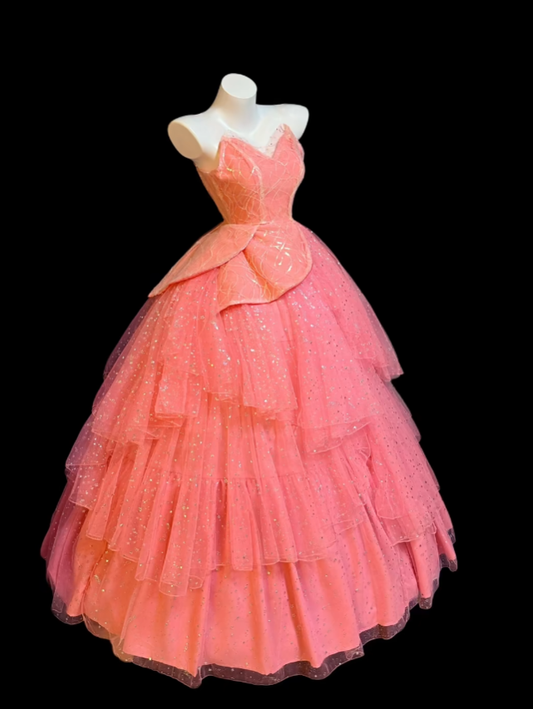 Modest Ball Gown Sweetheart Pink Tulle Sweet 16 Dress Sleeveless Evening Prom Formal Dresses RB3081