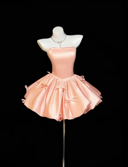 Gorgeous Ball Gown Strapless Satin Blush Pink For Women Mini Senior Inspo Short 16th Birthday Outfits Homecoming Dresses RB3085