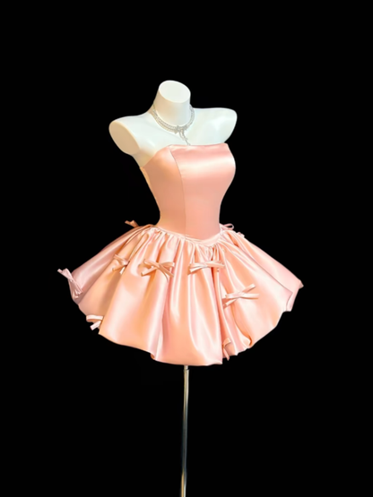 Gorgeous Ball Gown Strapless Satin Blush Pink For Women Mini Senior Inspo Short 16th Birthday Outfits Homecoming Dresses RB3085