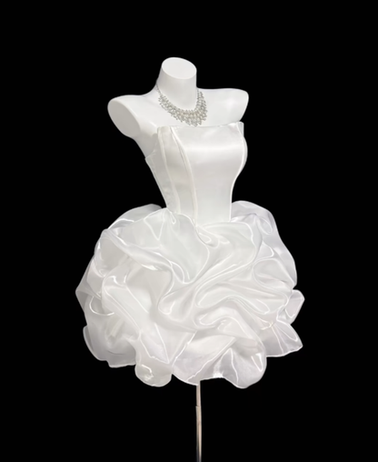 Wunderschönes Ballkleid, trägerlos, weiß, für Damen, Mädchen, Teenager, Abschlussfeier, Mini, Senior-Inspiration, kurze Outfits zum 16. Geburtstag, Homecoming-Kleider RB3086