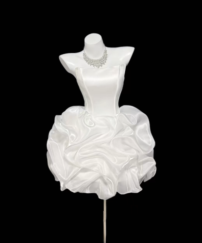 Wunderschönes Ballkleid, trägerlos, weiß, für Damen, Mädchen, Teenager, Abschlussfeier, Mini, Senior-Inspiration, kurze Outfits zum 16. Geburtstag, Homecoming-Kleider RB3086