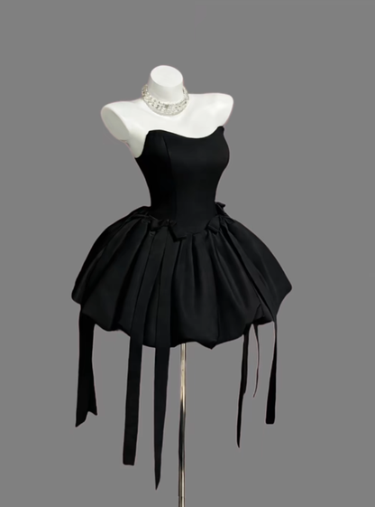 Jolie robe de bal bustier courte noire pour femmes, filles, adolescentes, inspiration diplôme fin d'études secondaires, tenues d'anniversaire pour 16 ans, robes de bal de promo RB3087