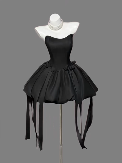 Jolie robe de bal bustier courte noire pour femmes, filles, adolescentes, inspiration diplôme fin d'études secondaires, tenues d'anniversaire pour 16 ans, robes de bal de promo RB3087
