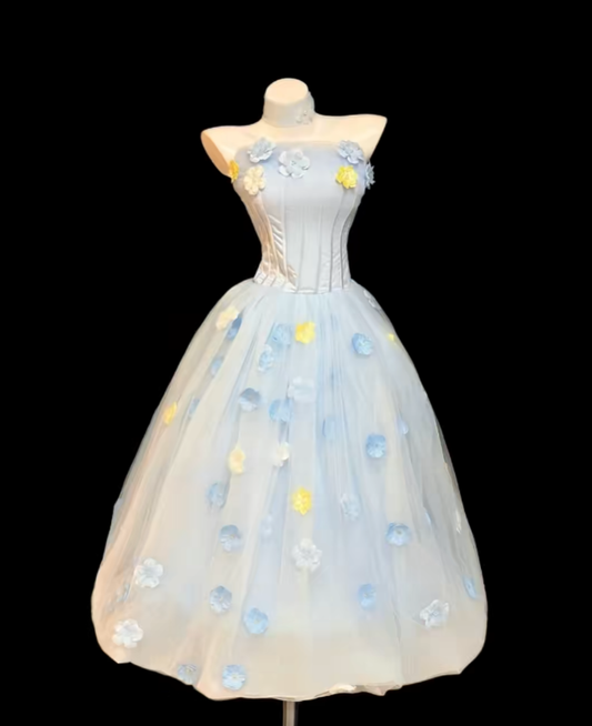 Modest Ball Gown Strapless Light Sky Blue 16th Birthday Dress Sleeveless Evening Prom Formal Dresses RB3104