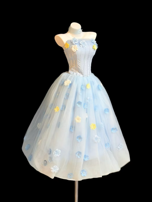 Modest Ball Gown Strapless Light Sky Blue 16th Birthday Dress Sleeveless Evening Prom Formal Dresses RB3104