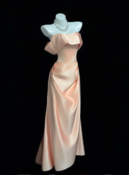 Modest Mermaid Off The Shoulder Blush Pink Birthday Dress Sleeveless Evening Prom Formal Dresses RB3111