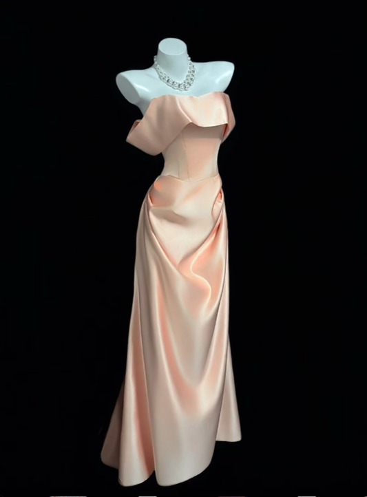 Modest Mermaid Off The Shoulder Blush Pink Birthday Dress Sleeveless Evening Prom Formal Dresses RB3111