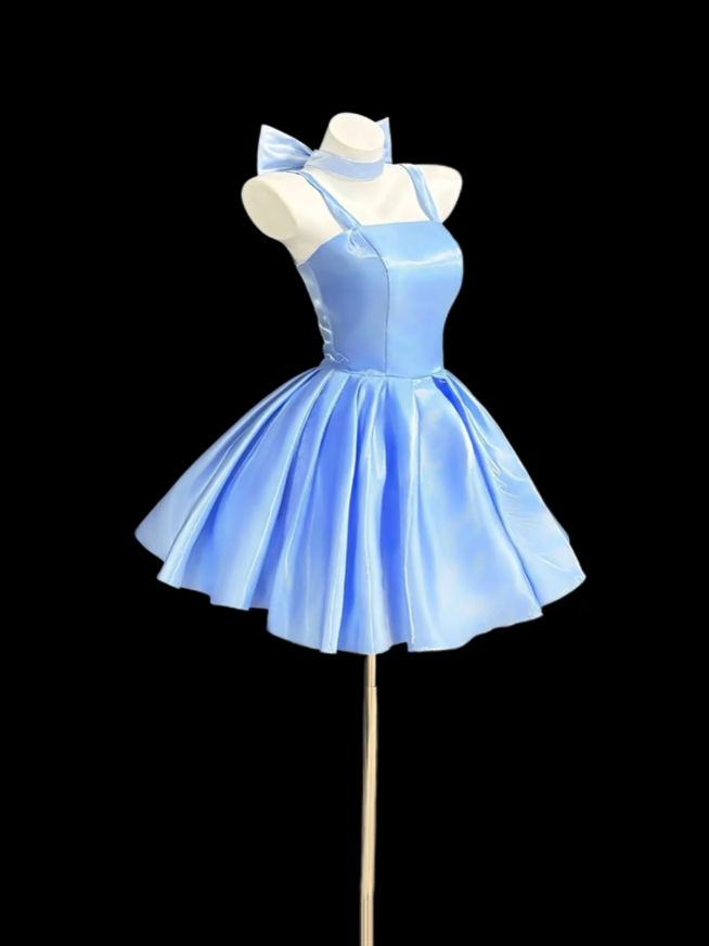 Fairy Ball Gown Blue Corset Fitted Back Graduation Gown Mini Senior Inspo Short Homecoming Dress RB3112