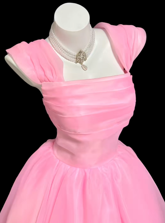 Modest Ball Gown Square Neck Sweet 15 16 Pink Birthday Dress Sleeveless Evening Prom Formal Dresses RB3114