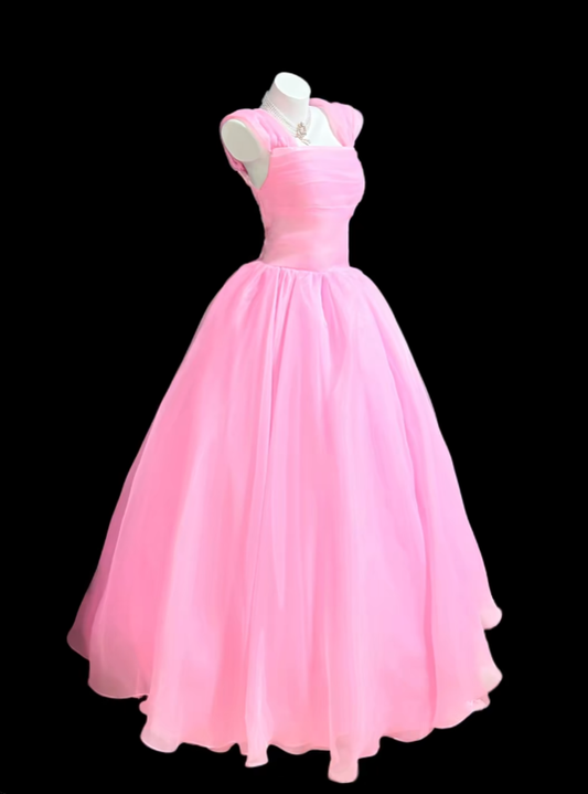 Modest Ball Gown Square Neck Sweet 15 16 Pink Birthday Dress Sleeveless Evening Prom Formal Dresses RB3114