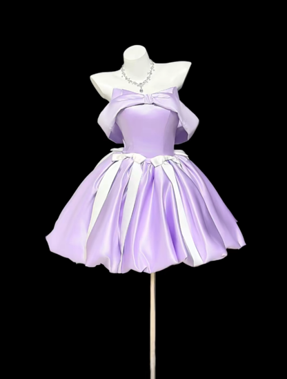 Robe de bal esthétique bustier lilas idées de tenue pour 18e anniversaire avec nœud, courte robe de bal Hoco robes de bal de rentrée RB3120