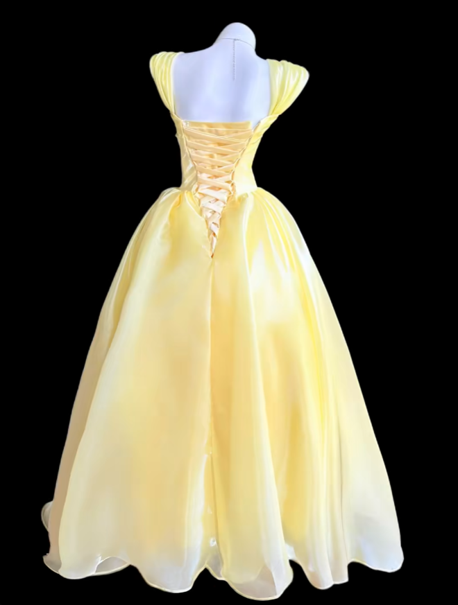 Modest Ball Gown Square Neck Yellow Birthday Dress Sleeveless Evening Prom Formal Dresses RB3123