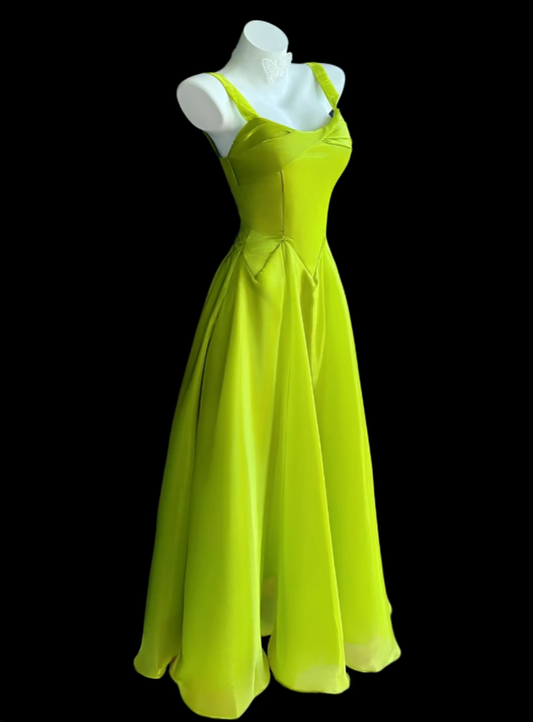 Modest A Line Square Neck Green Birthday Dress Sleeveless Evening Prom Formal Dresses RB3128
