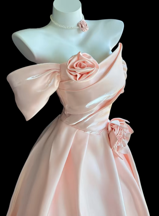 Modest Ball Gown Off The Shoulder Blush Pink Birthday Dress Sleeveless Evening Prom Formal Dresses RB3130