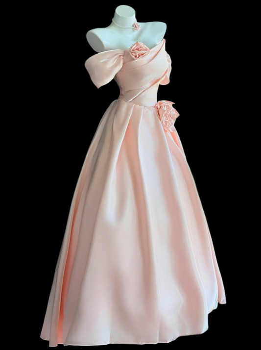Modest Ball Gown Off The Shoulder Blush Pink Birthday Dress Sleeveless Evening Prom Formal Dresses RB3130