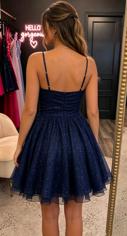 Glitter Navy Homecoming Dress for Night Out Sequin 16th Birthday Dresses Inspo Hoco Gown RB6036