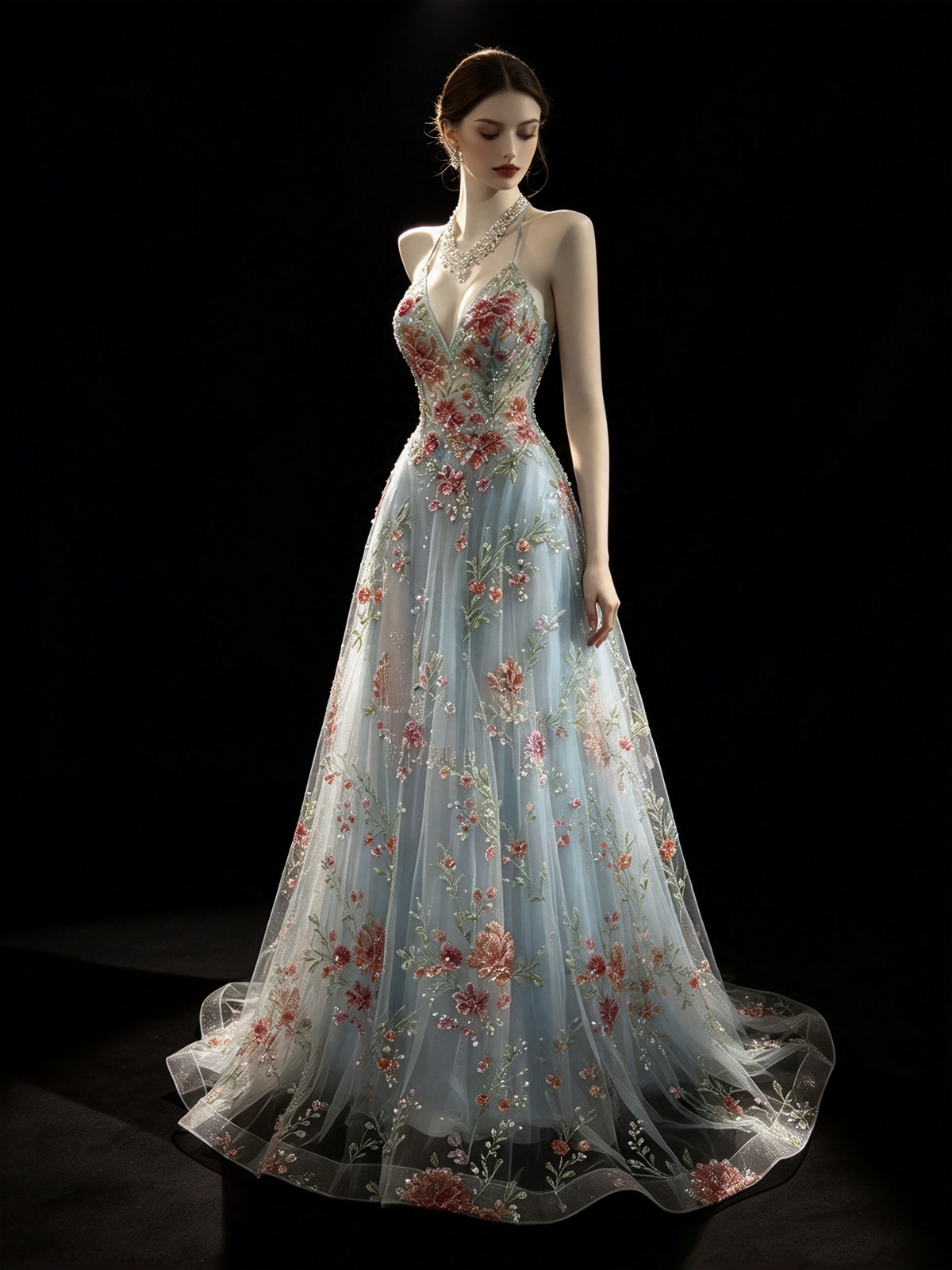 Vintage 2000s Prom Dresses A line Halter Light Sky Blue Lace With Backless Long Party Formal Outfits RB6209