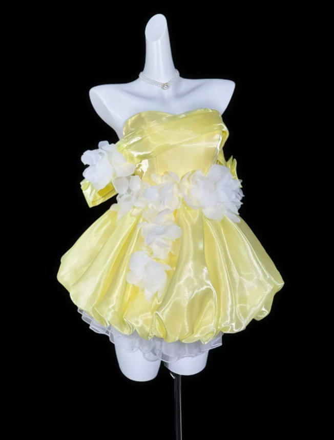 Elegant Ball Gown Off The Shoulder Yellow University Ideas Homecoming Dress Inspo Short High School Senior Graduation Outfit RB6990