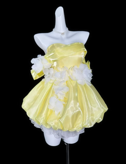 Elegant Ball Gown Off The Shoulder Yellow University Ideas Homecoming Dress Inspo Short High School Senior Graduation Outfit RB6990
