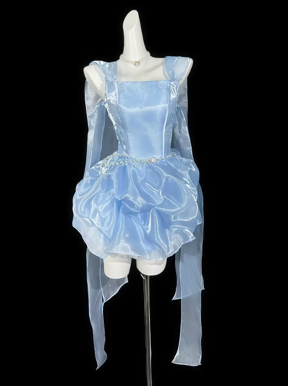 Elegant Ball Gown Square Neck Light Sky Blue University Ideas Homecoming Dress Inspo Short High School Senior Graduation Outfit RB6991