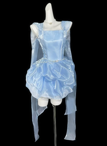 Elegant Ball Gown Square Neck Light Sky Blue University Ideas Homecoming Dress Inspo Short High School Senior Graduation Outfit RB6991