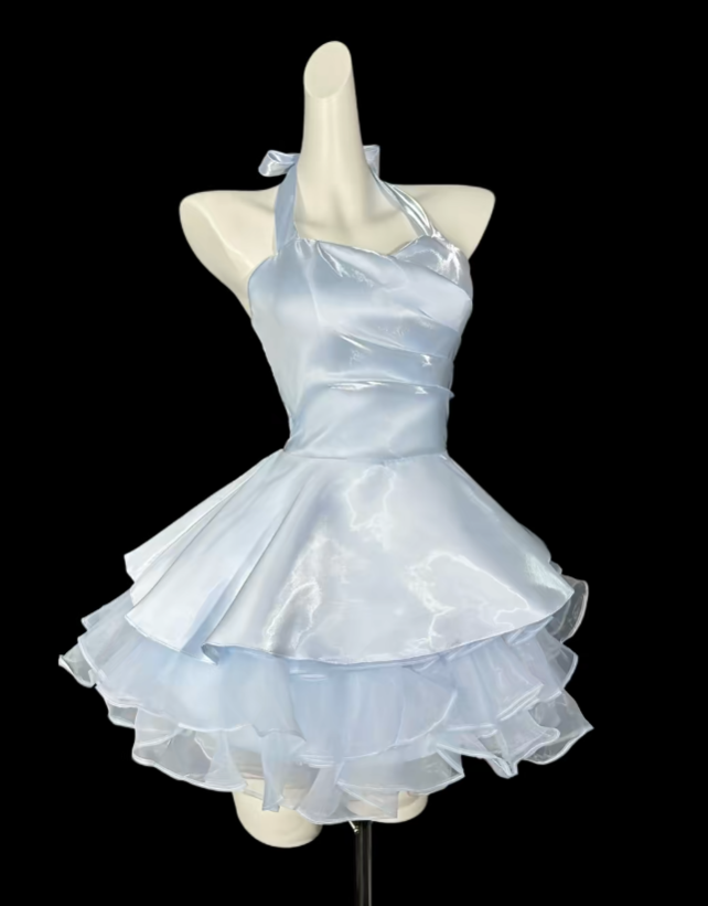 Elegant Ball Gown Halter Light Sky Blue University Ideas Homecoming Dress Inspo Short High School Senior Graduation Outfit RB6992