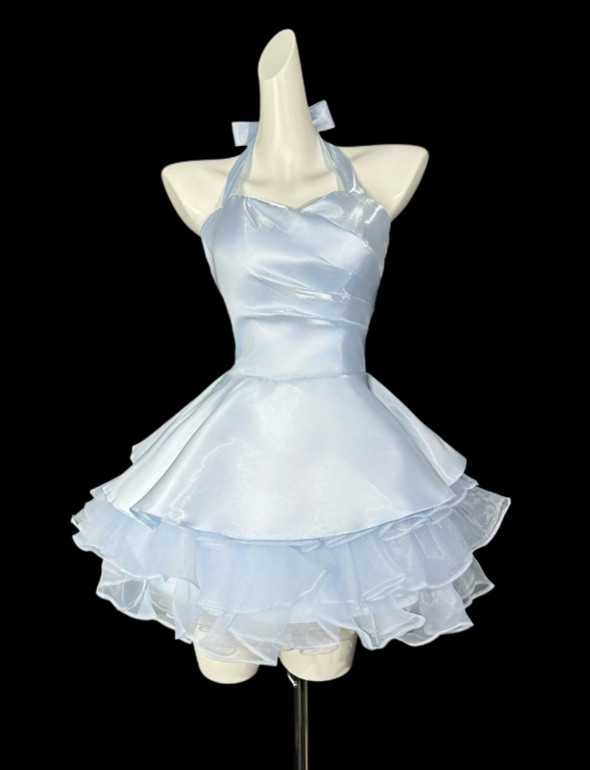 Elegant Ball Gown Halter Light Sky Blue University Ideas Homecoming Dress Inspo Short High School Senior Graduation Outfit RB6992