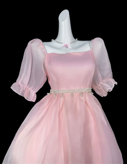 Pretty Ball Gown Square Neck Pink University Ideas Homecoming Dress Inspo Short High School Senior Graduation Outfits RB6993