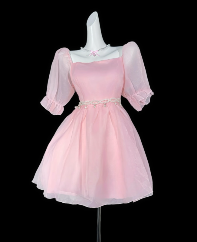 Pretty Ball Gown Square Neck Pink University Ideas Homecoming Dress Inspo Short High School Senior Graduation Outfits RB6993