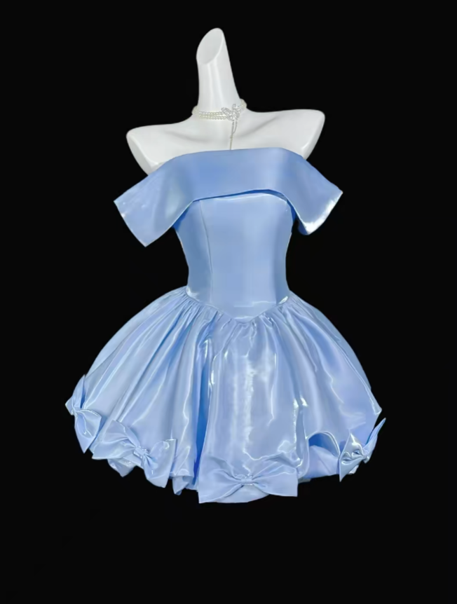 Unique Ball Gown Off The Shoulder Blue University Ideas Homecoming Dress Inspo Short High School Senior Party Cocktail Outfits RB6994