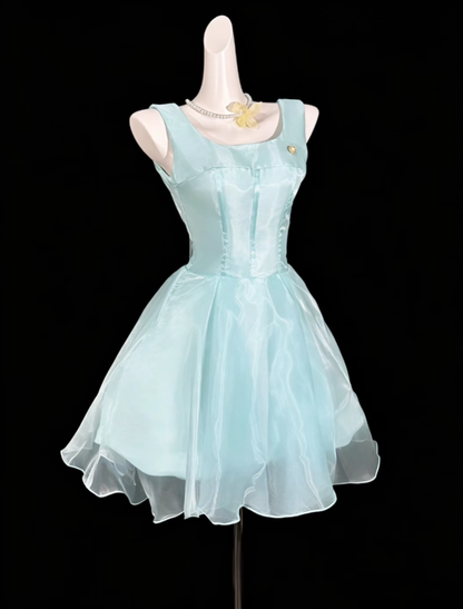 Elegant Ball Gown Square Neck Blue University Ideas Homecoming Dress Inspo Short High School Senior Graduation Outfit RB6996