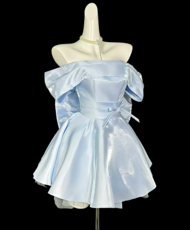 Unique Ball Gown Off The Shoulder Light Sky Blue University Ideas Homecoming Dress Inspo Short High School Senior Party Cocktail Outfits RB6997