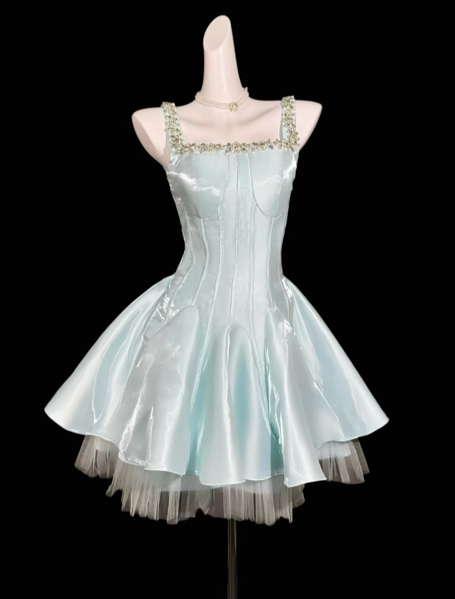 Elegant Ball Gown Square Neck Light Mint Green University Ideas Homecoming Dress Inspo Short High School Senior Graduation Outfit RB6998