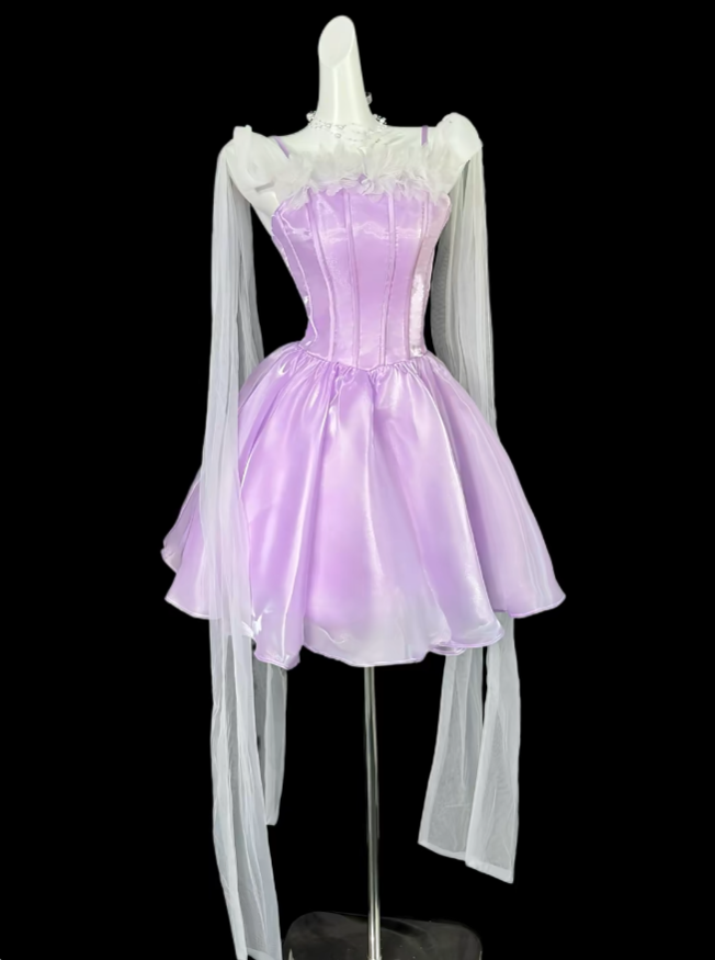 Cute Ball Gown Spaghetti Straps With Bow Lilac University Ideas Homecoming Dress Inspo Short High School Senior Hoco Court Dresses RB6999