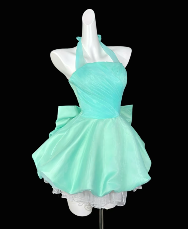 Cute Ball Gown Halter Green With Bow University Ideas Homecoming Dress Inspo Short High School Senior Hoco Court Dresses RB7000