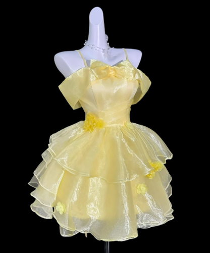 Unique Ball Gown Off The Shoulder Yellow University Ideas Homecoming Dress Inspo Short High School Senior Party Cocktail Outfits RB7001