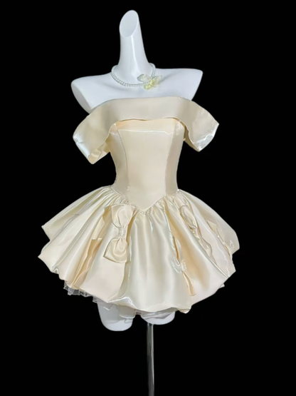 Unique Ball Gown Off The Shoulder Daffodil Yellow University Ideas Homecoming Dress Inspo Short Senior Party Cocktail Outfits RB7002