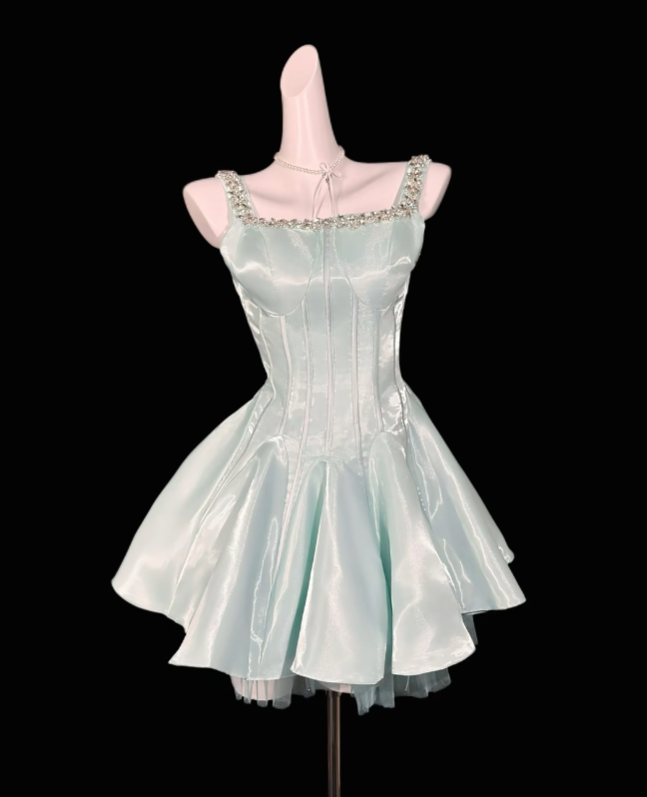 Cute Ball Gown Square Neck Light Mint Green University Ideas Homecoming Dress Inspo Short High School Senior Graduation Outfit RB7003