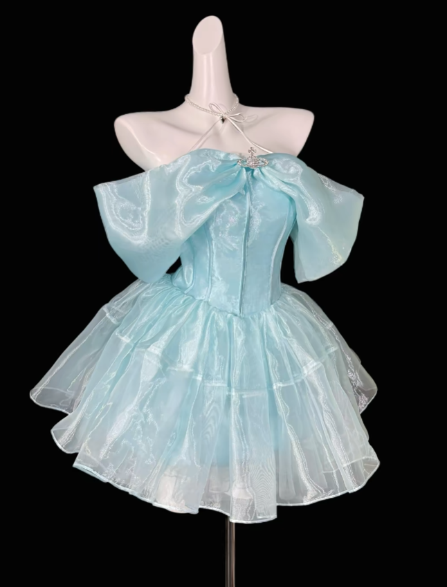 Unique Ball Gown Off The Shoulder Blue University Ideas Homecoming Dress Inspo Short Senior Party Cocktail Outfits RB7005