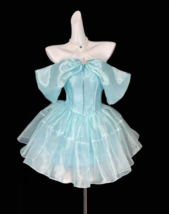 Unique Ball Gown Off The Shoulder Blue University Ideas Homecoming Dress Inspo Short Senior Party Cocktail Outfits RB7005