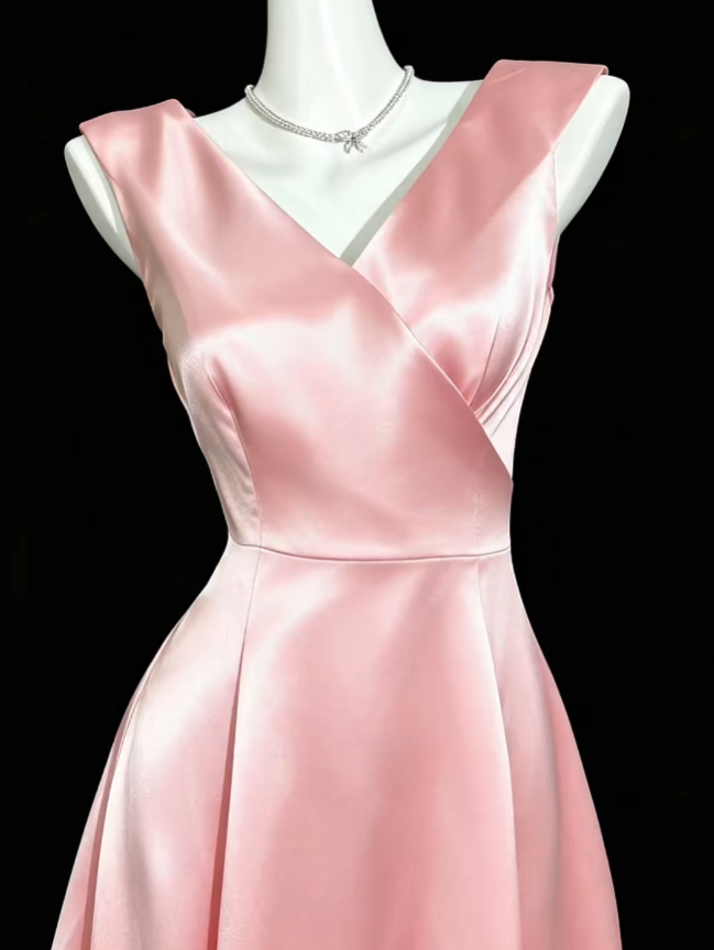 Pretty A Line V Neck Pink Satin Mini University Ideas Homecoming Dress Inspo Short High School Senior Graduation Outfit RB7006
