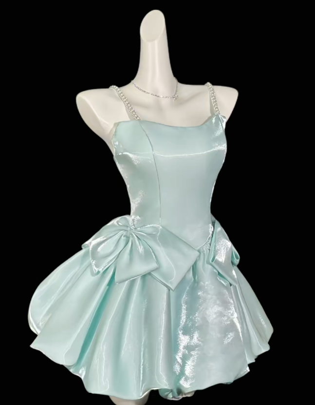 Cute Ball Gown Spaghetti Straps Mint Green University Ideas Homecoming Dress Inspo Short High School Senior Hoco Court Dresses RB7009
